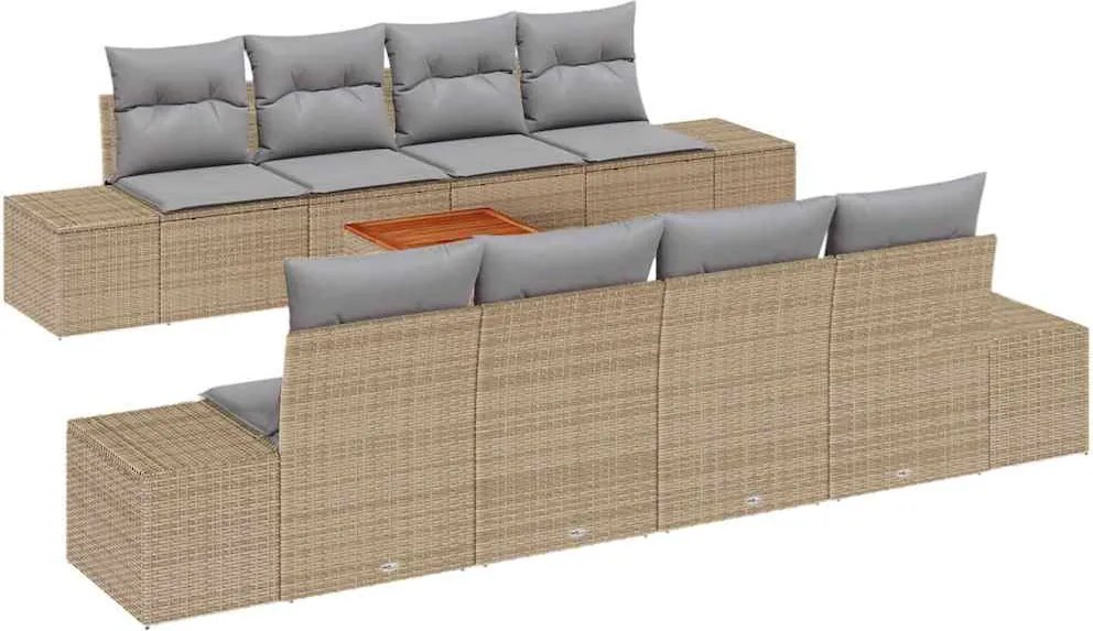 vidaXL Kerti Kanapé Szett párnával 9 pcs Bézs polirattan