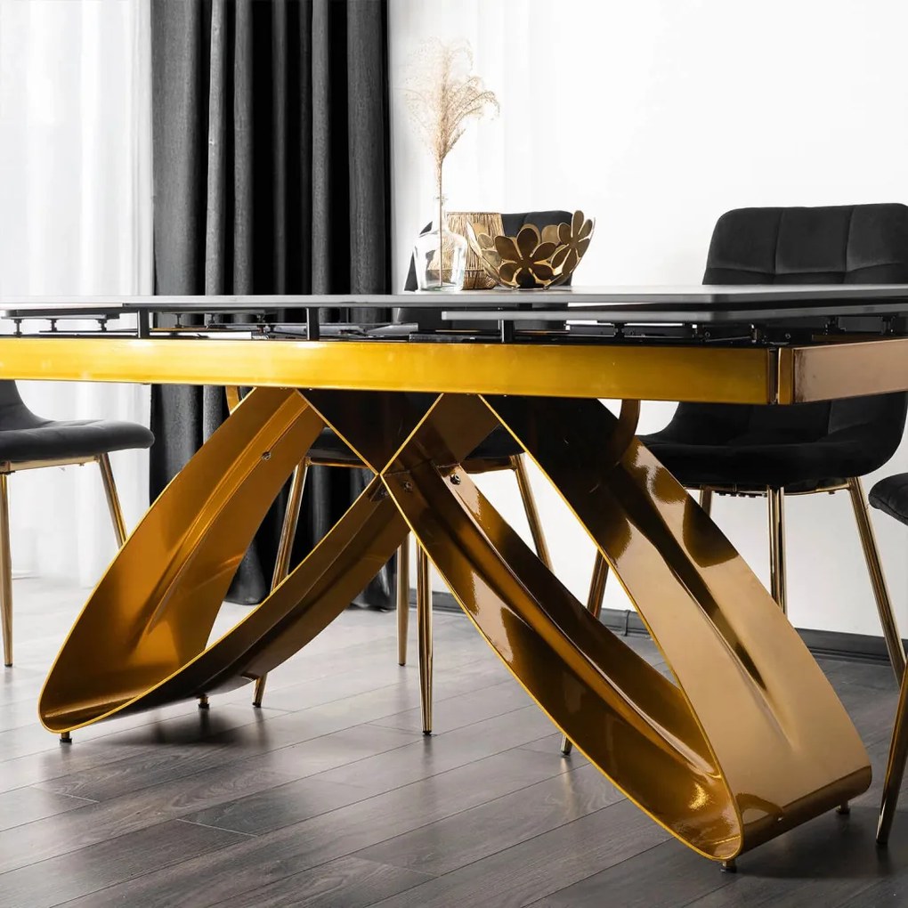 Stół LUIGI Ceramiczny Rozkładany 160-240 cm Czarno-Złoty márvány/Złoty