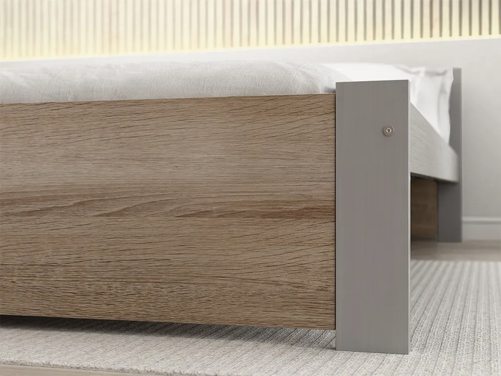 Ágy IKAROS 90 x 200 cm, sonoma tölgy/szürke Ágyrács: Lamellás ágyrács, Matrac: Deluxe 10 cm matrac