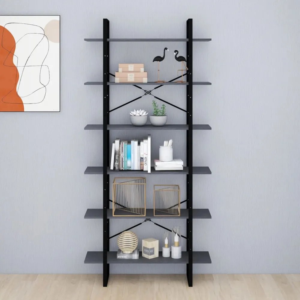szürke tömör fenyőfa magasszekrény 100 x 30 x 210 cm