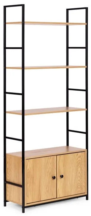 Intenso Home 5 szintes könyvespolc ajtóval 59 x 144cm (Aranytölgy) | Univerzális tároló állvány fém lábakkal