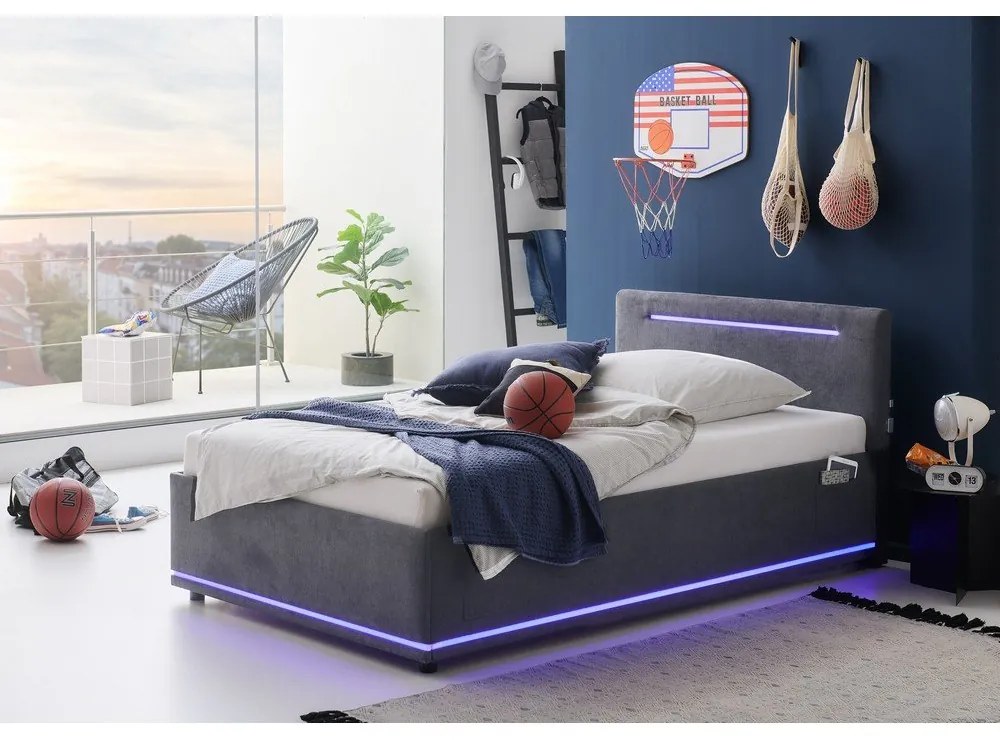 Sötétszürke kárpitozott gyerekágy ágyrács nélkül 120x200 cm Circle – Meise Möbel