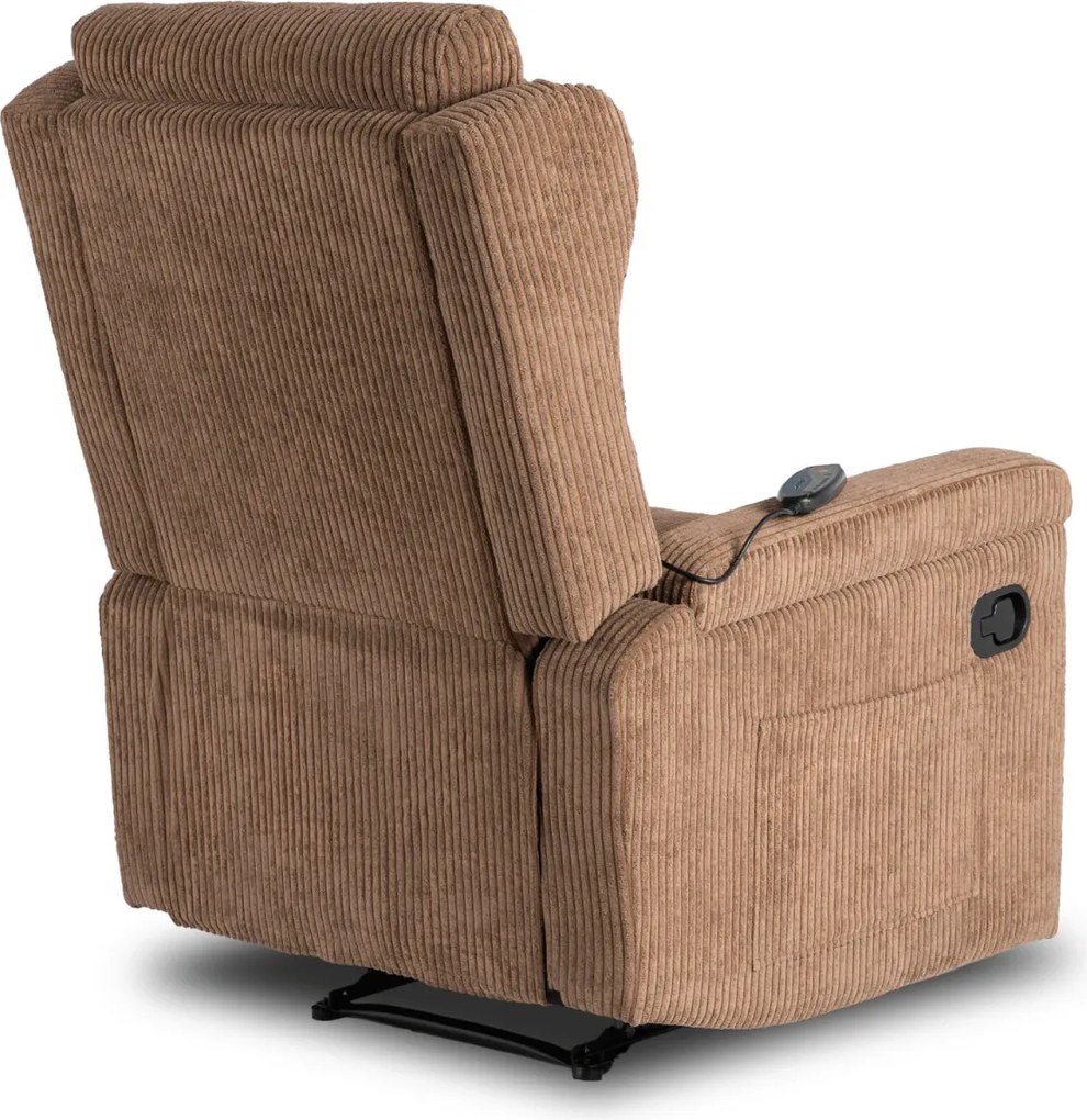Masszázsfunkciós dönthető fotel barna kordbársony kárpitozással – SEBASTIAN