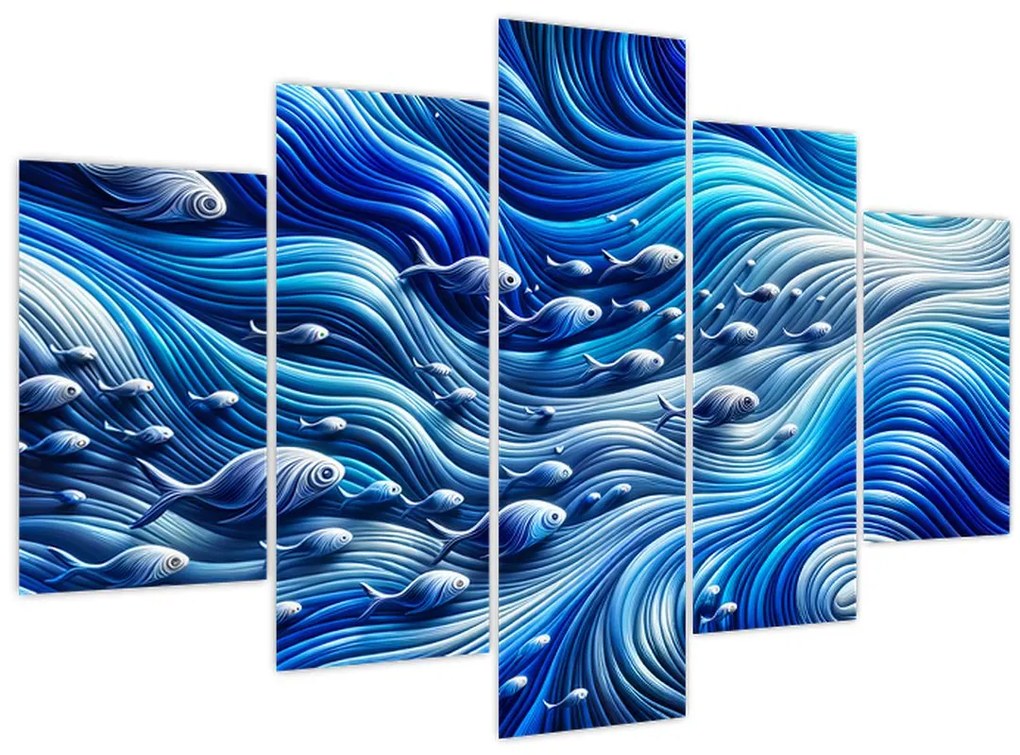 Kép – Halak a hullámokban (150x105 cm)