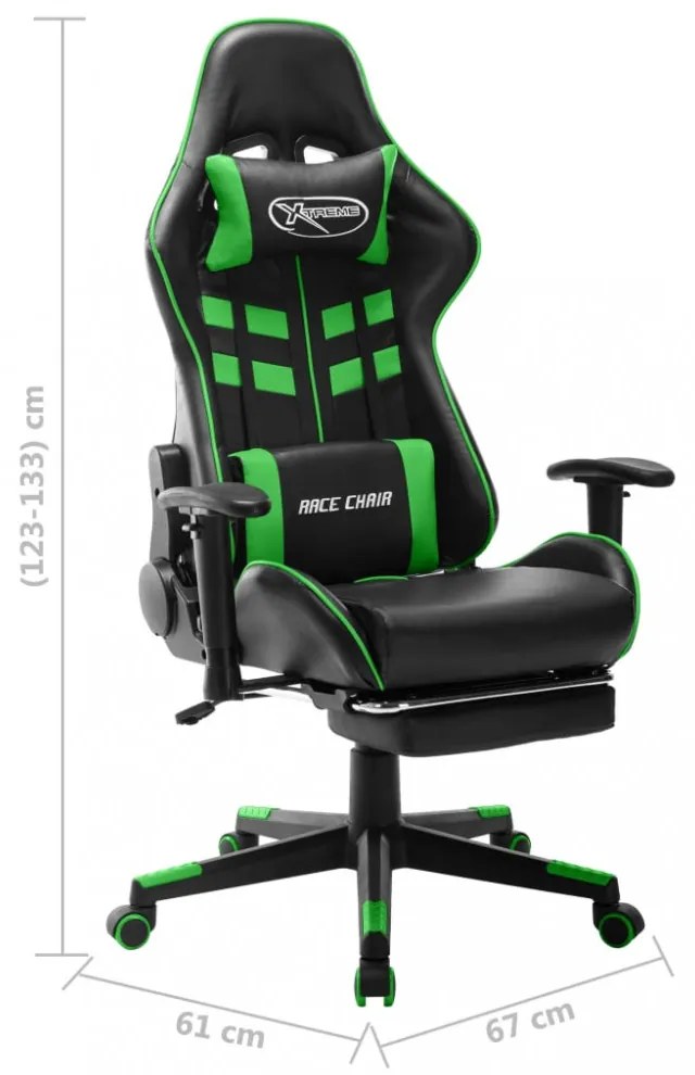 fekete és zöld műbőr gamer szék lábtámasszal