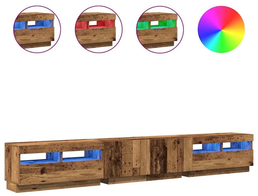 antik fa színű szerelt fa TV-szekrény LED-ekkel 260x35x40 cm