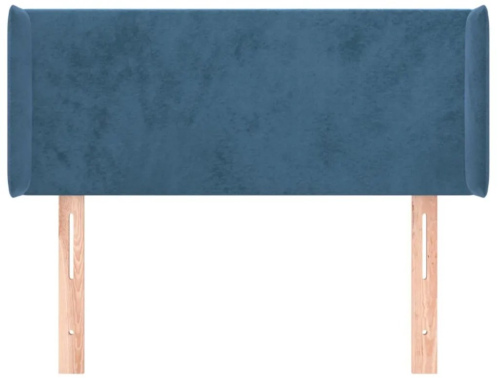 sötétkék bársony fejtámla szárnyakkal 83x16x78/88 cm