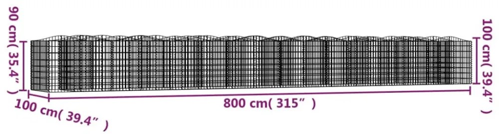 íves horganyzott vas gabion magaságyás 800 x 100 x 100 cm