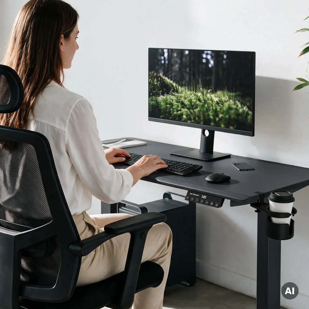 Elektromos íróasztal magasságállítással ergonomikus antracit,1200x600 mm: ARIA