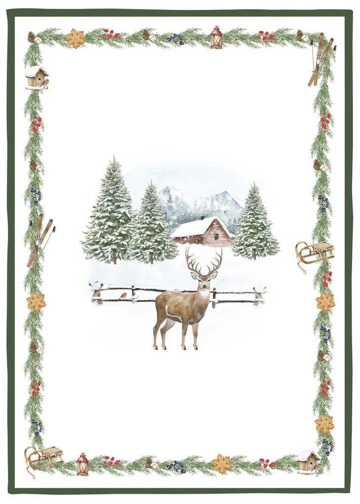 Karácsonyi szavas mintás pamut konyharuha White Forest 2db-os szett