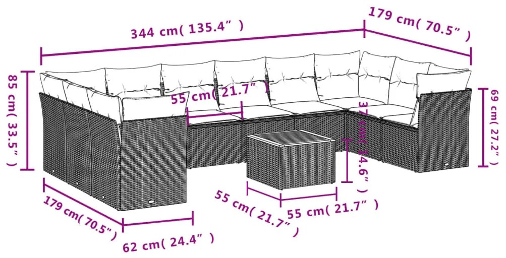 11 részes bézs polyrattan kerti ülőgarnitúra párnákkal