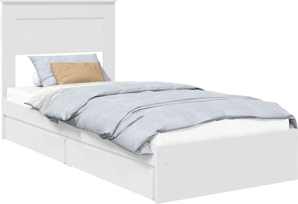 vidaXL Tárolós Ágy fejtámlával fiókkal Fehér 75 x 190 cm Faanyag