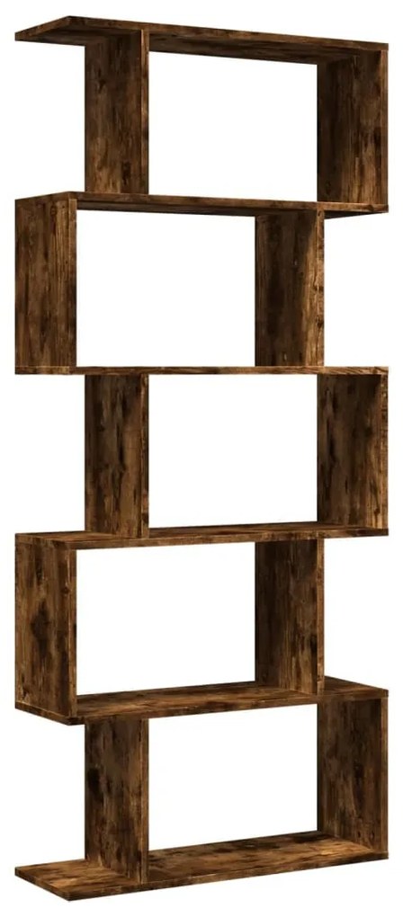 5 szintes füstös tölgy fa elválasztó könyvespolc 70x24x161 cm