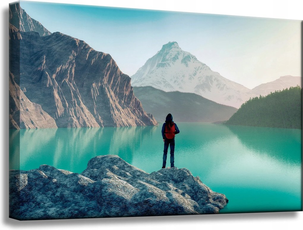 Vászonkép Hegymászás Tó Természet Tájkép 60x40 cm