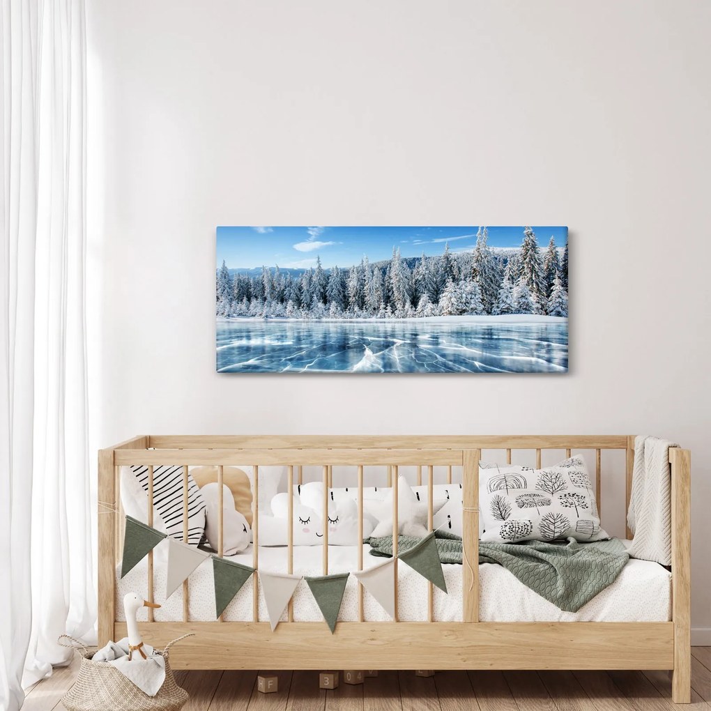 Kép a befagyott tóról és a havas fákról (120x50 cm)