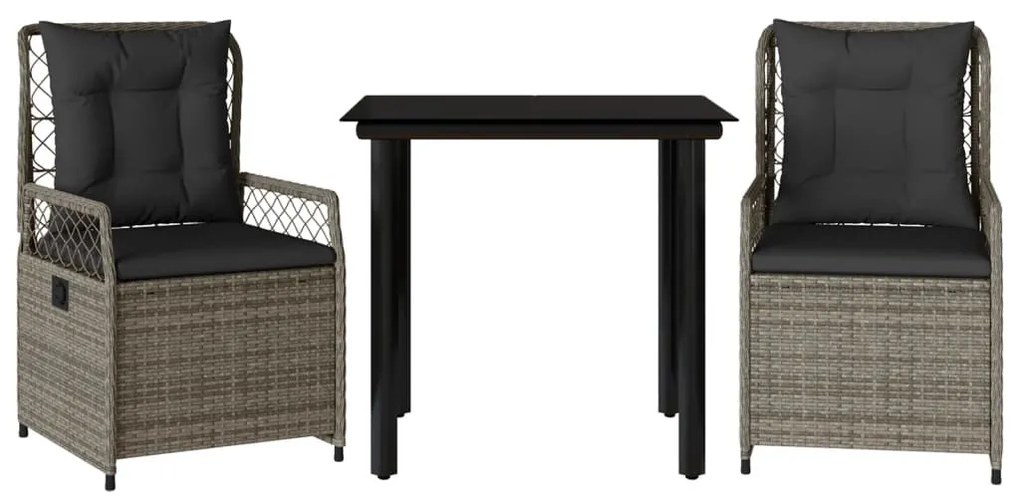 3 részes szürke polyrattan kerti étkezőgarnitúra párnával