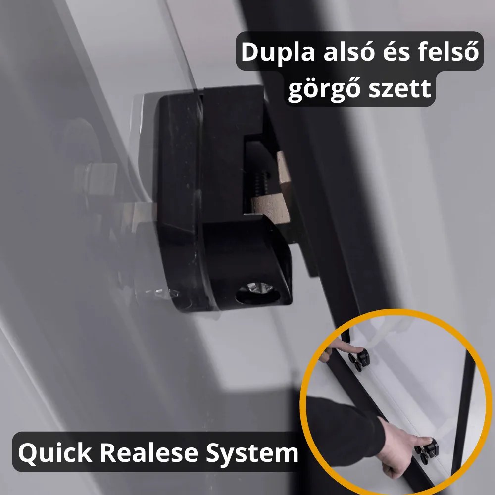 Stuxi Nizza Black 130x80 aszimmetrikus szögletes tolóajtós zuhanykabin 6 mm vízlepergető biztonsági üveggel, fekete elemekkel, 200 cm magas