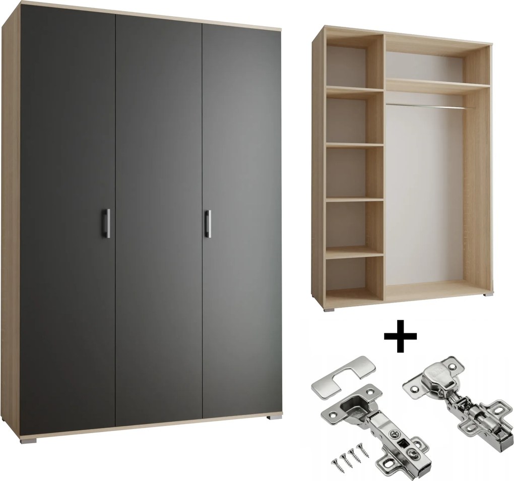 Gardróbszekrény Akció 3-D 120 x 192 x 51 cm Sonoma Fekete Csendes Ház