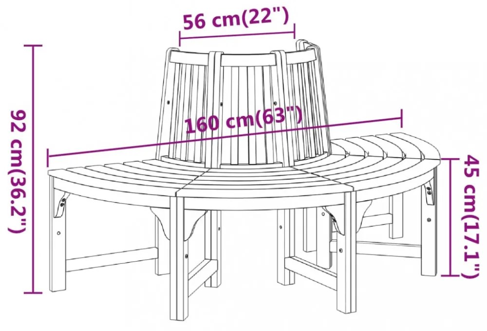 tömör eukaliptuszfa félkör fa pad Ø160 cm