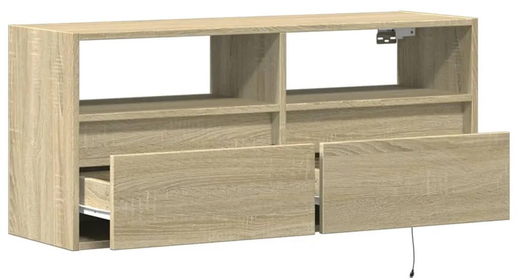 sonoma tölgy színű fali TV-szekrény LED-ekkel 100x31x45 cm