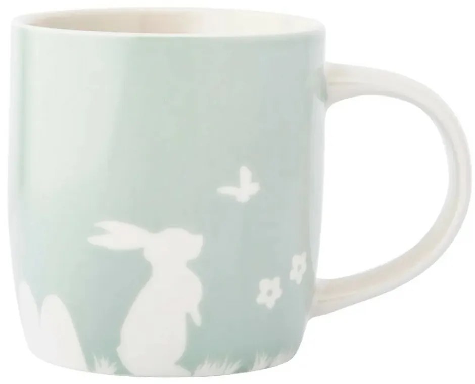 Altom Porcelánový hrnek Zajíc s motýlem, 360 ml,zelená