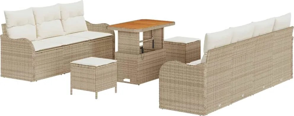 vidaXL Kerti Kanapé Szett párnával tárolóval 10 pcs Beige és krém