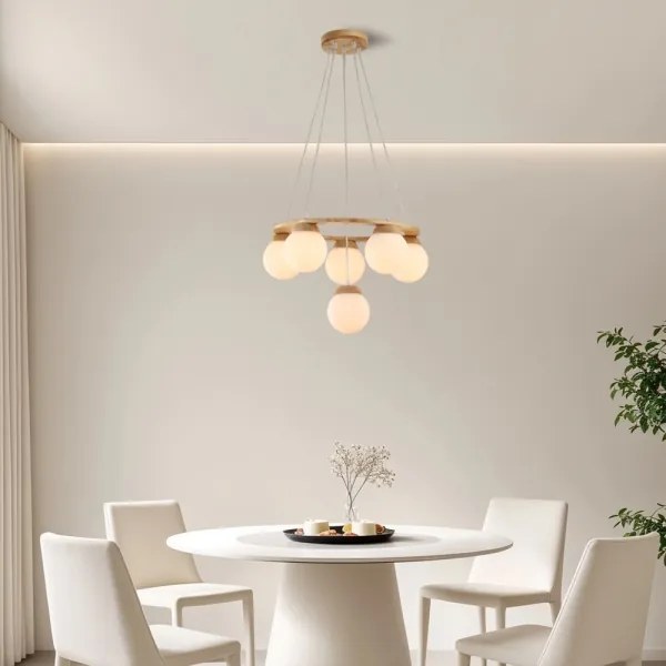 Brilagi - VISBY WOOD kábellel függesztett csillár, 6xE27/60W/230V, Ø 58 cm, fa