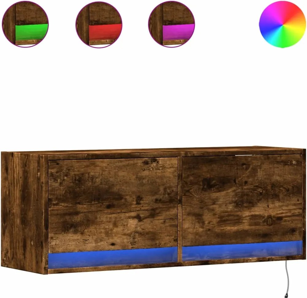 vidaXL füstös tölgy színű fali TV-szekrény LED-ekkel 100x31x35 cm