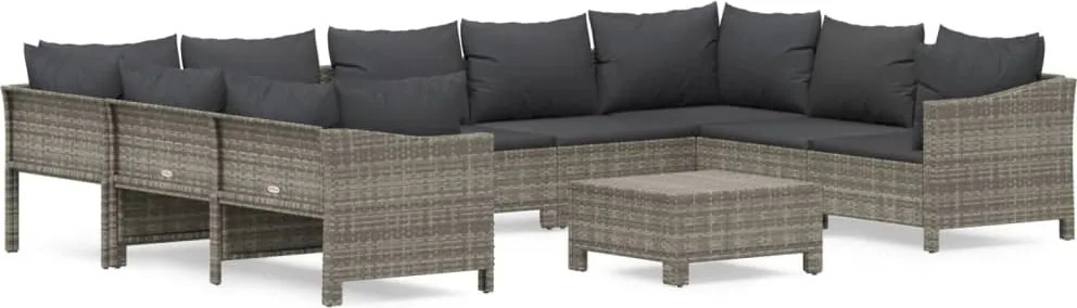 vidaXL 10 részes szürke polyrattan kerti ülőgarnitúra párnákkal