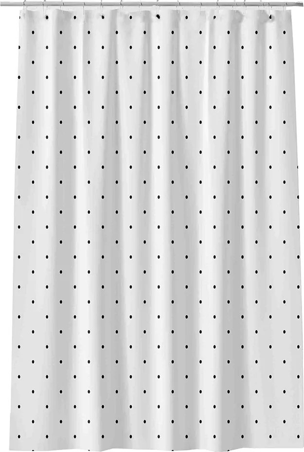 Zuhanyfüggöny Nagy Fehér Fekete Pöttyös Fürdőszoba Kádhoz, Tömör