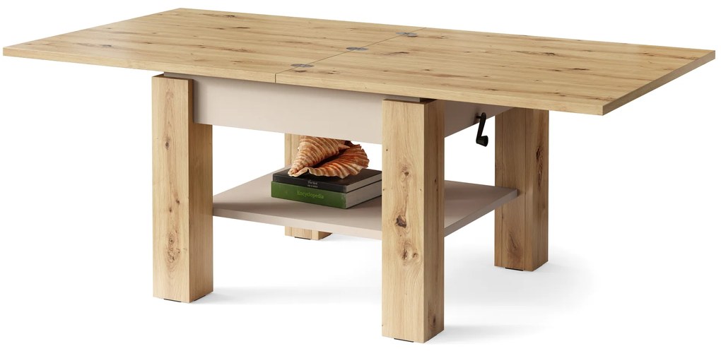 Mazzoni CLEO Artisan Tölgy/Bézs (Pezsgő) - NYITHATÓ/MAGASÍTHATÓ DOHÁNYZÓASZTAL ÉTKEZŐASZTAL ÉS DOHÁNYZÓASZTAL EGYBEN