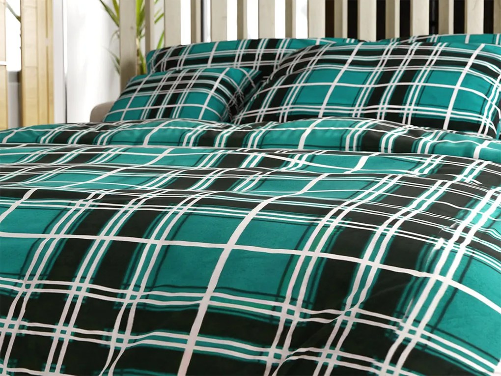 Flanel ágyneműhuzat KOCKA zöld Ágyneműhuzat mérete: 2 db 70 x 90 cm | 200 x 220 cm