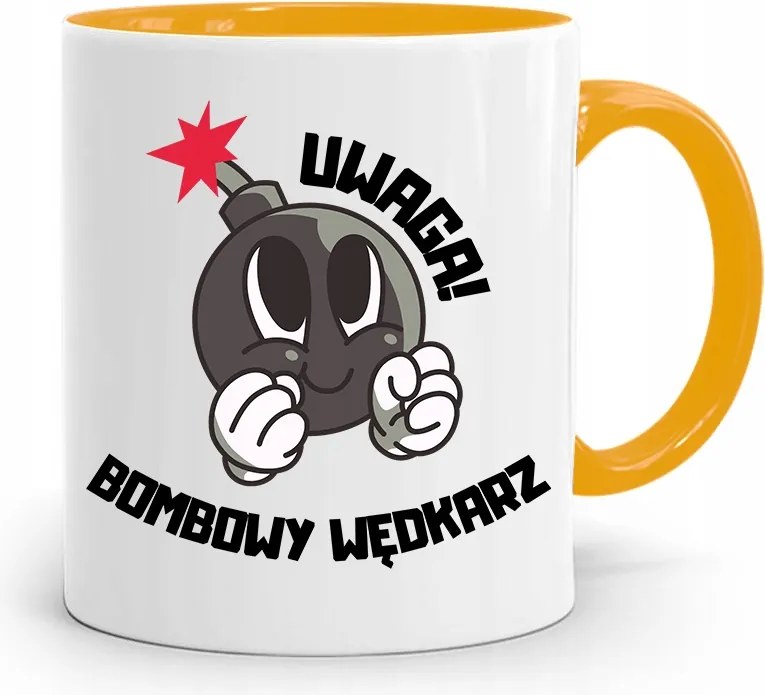 Sárga Horgász Bögre Figyelem! Bomba Horgász fényképes nyomtatással