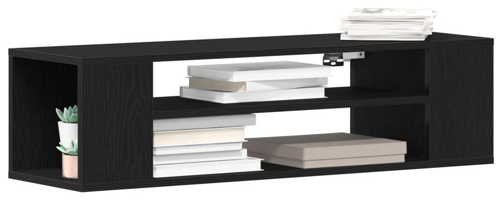 Falra szerelhető TV szekrény, fekete tölgy, 100x30x26,5 cm, műgyanta
