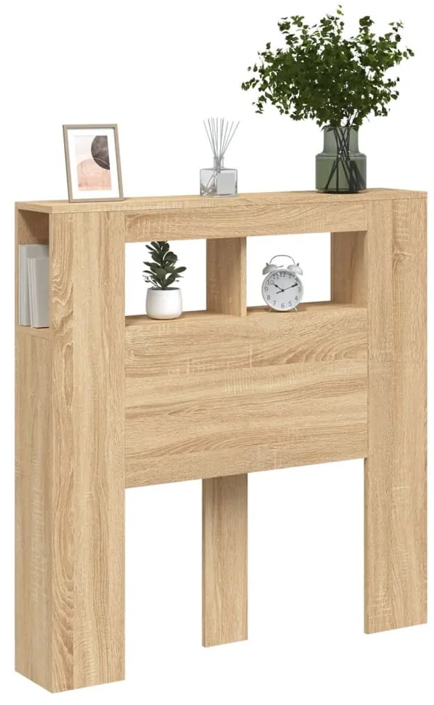 sonoma tölgy színű szerelt fa LED-es fejtámla 100x18,5x103,5 cm