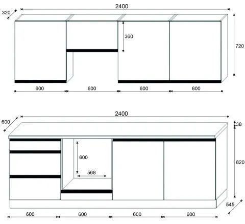 Konyhabútor MARINA 240 cm Craft tölgy/fényes fekete