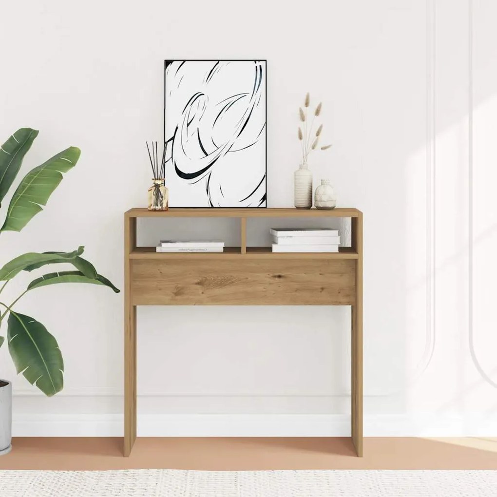 vidaXL kézműves tölgy színű szerelt fa dohányzóasztal 78 x 30 x 80 cm