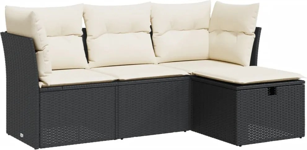 vidaXL 4 részes fekete polyrattan kerti ülőgarnitúra párnákkal