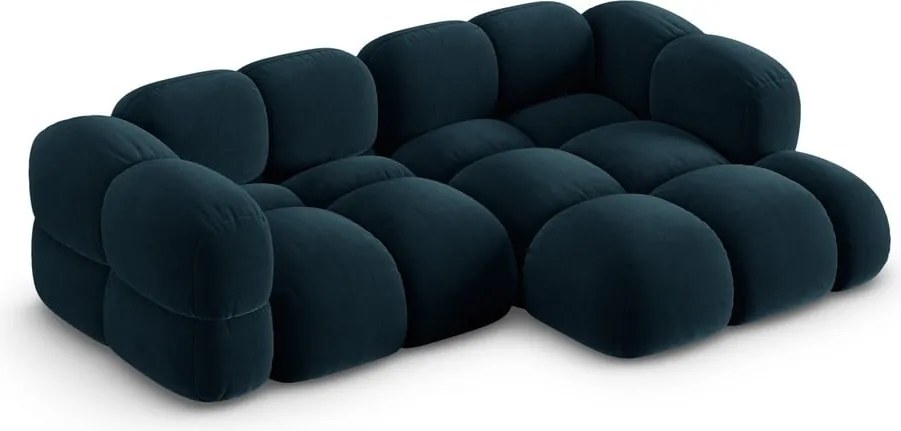 Sötétkék bársony sarokkanapé (jobb oldali-heverő résszel) Loretto – Cosmopolitan Design