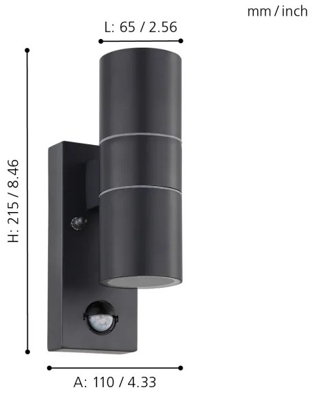 Eglo 32899-LED Kültéri fali lámpa érzékelővel RIGA 5 2xGU10/3W/230V IP44