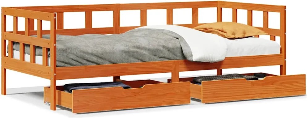 vidaXL viaszbarna tömör fa kanapéágy fiókkal matrac nélkül 90 x 200 cm