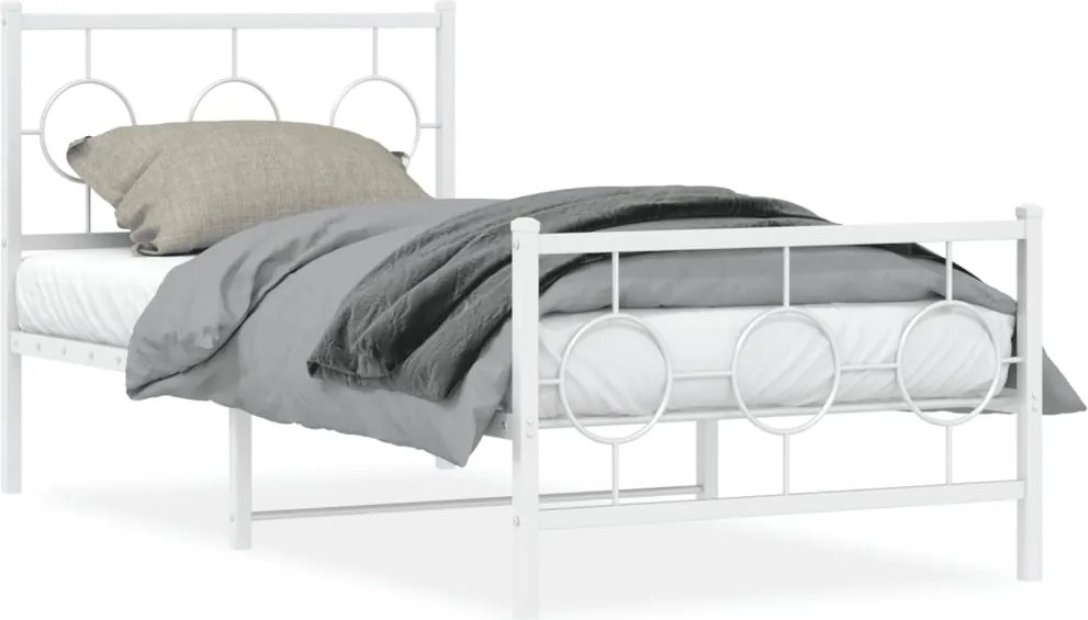 vidaXL fehér fém ágykeret fej- és lábtámlával 90 x 190 cm