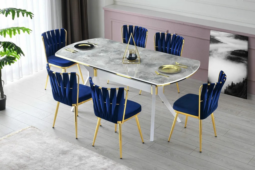 Kusakli Navy Blue and Gold étkezőszék szett, 4 db, 4 db