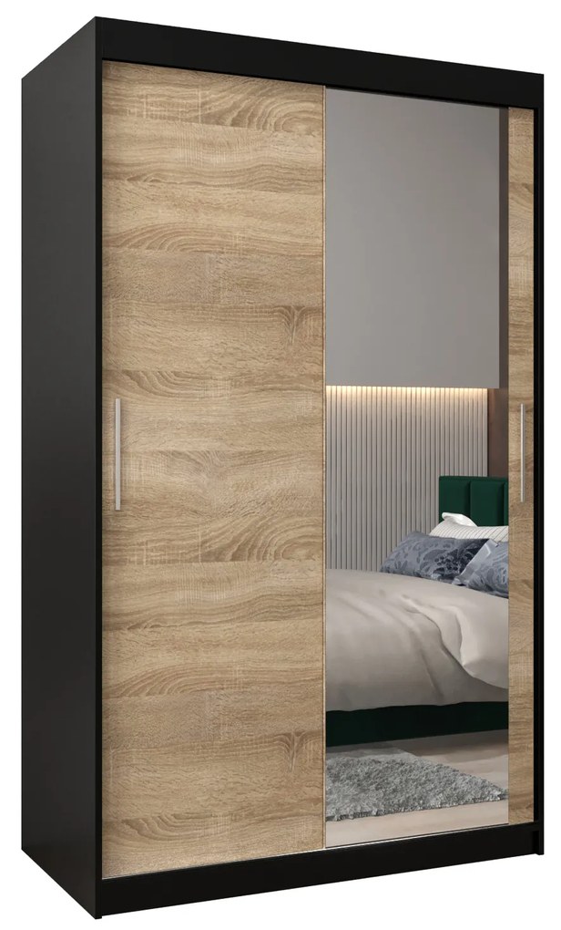 Ruhásszekrény 120 cm Toki 2 (matt fekete + szonoma tölgy). 1064978