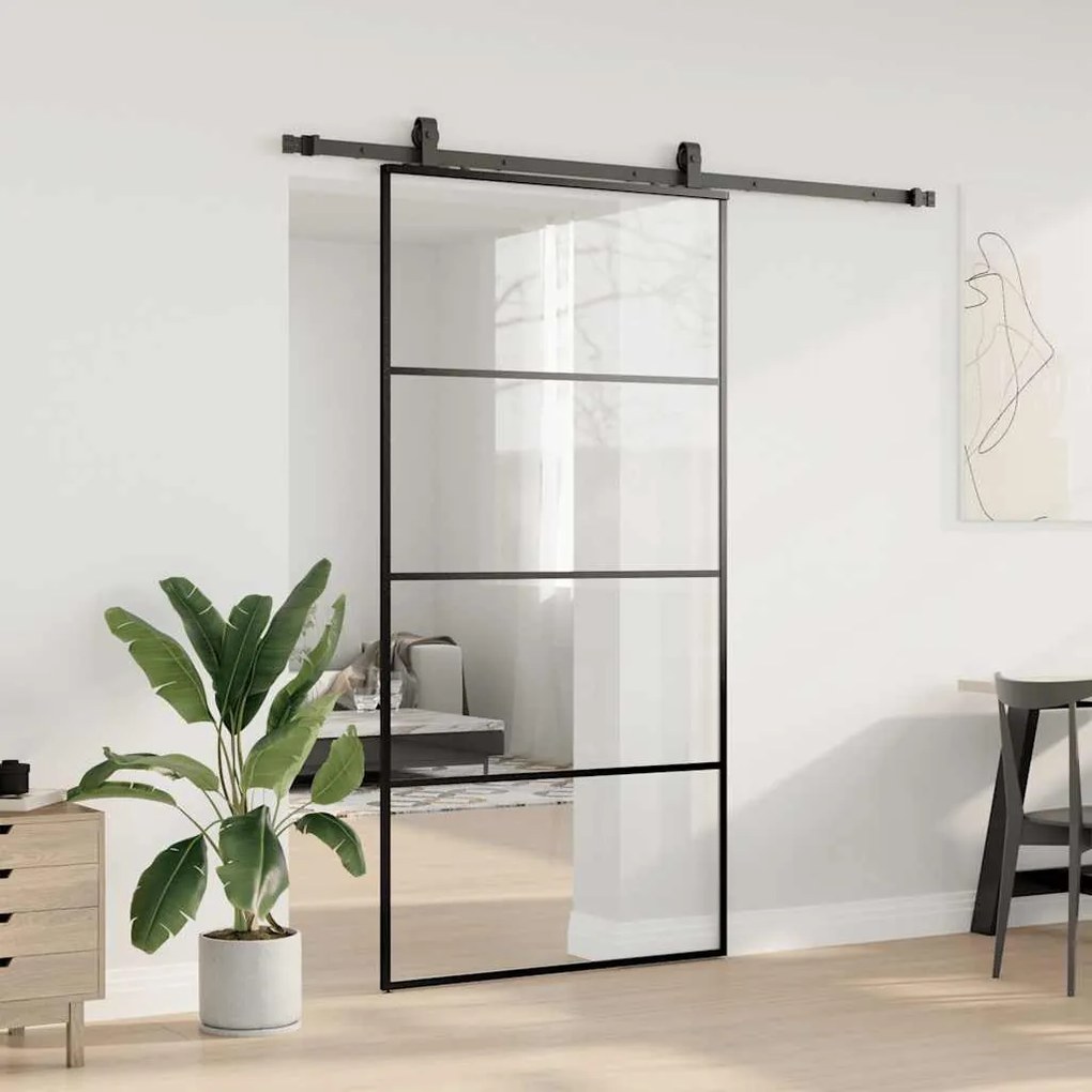 fekete ESG üveg tolóajtó fémszerelvény-szettel 102,5x205 cm