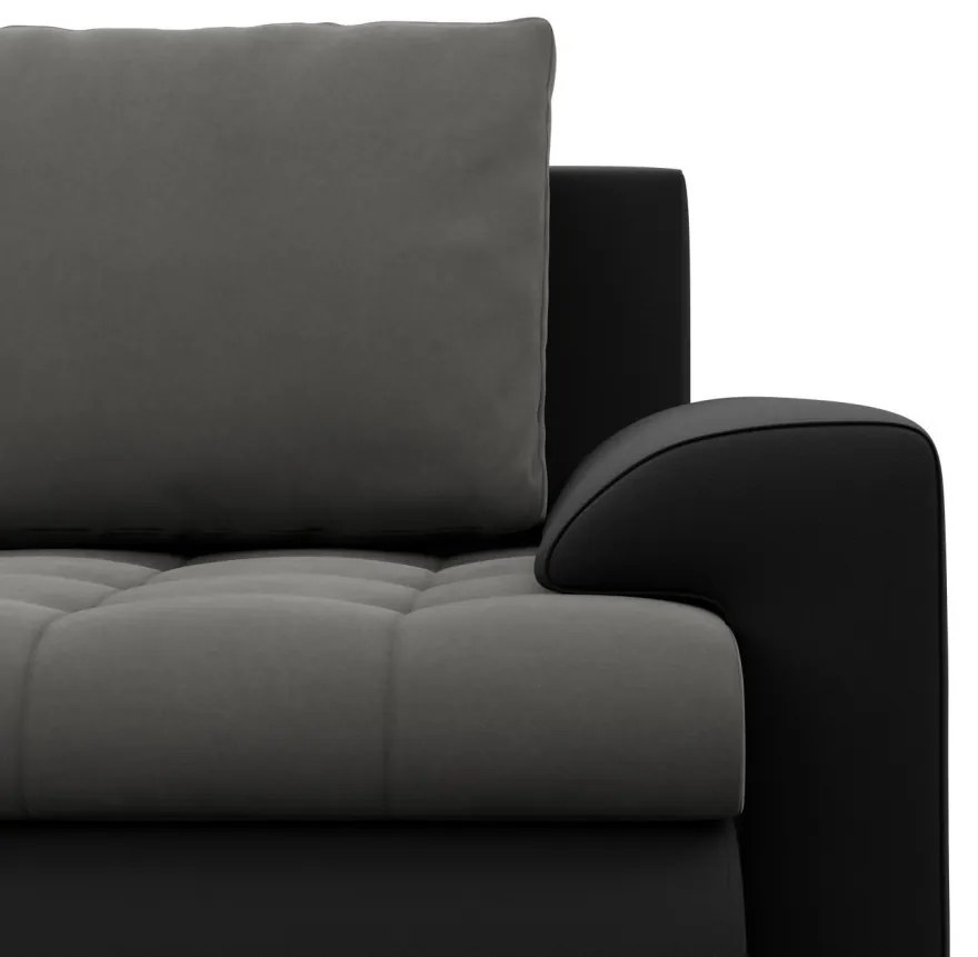 Tokio sarokkanapé, 2 ágyneműtartóval, bársony + műbőr, baloldali, szürke - fekete