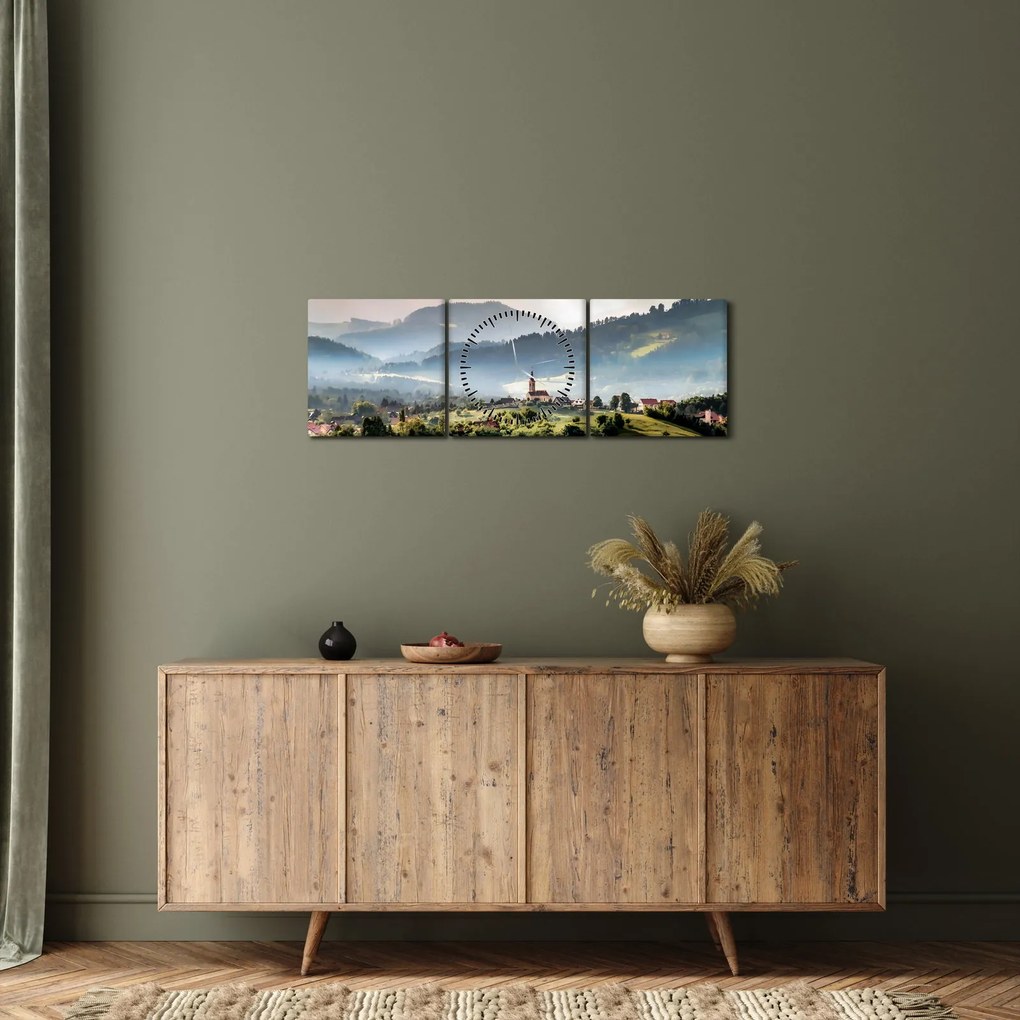 Kép - falu a ködben (órával) (90x30 cm)