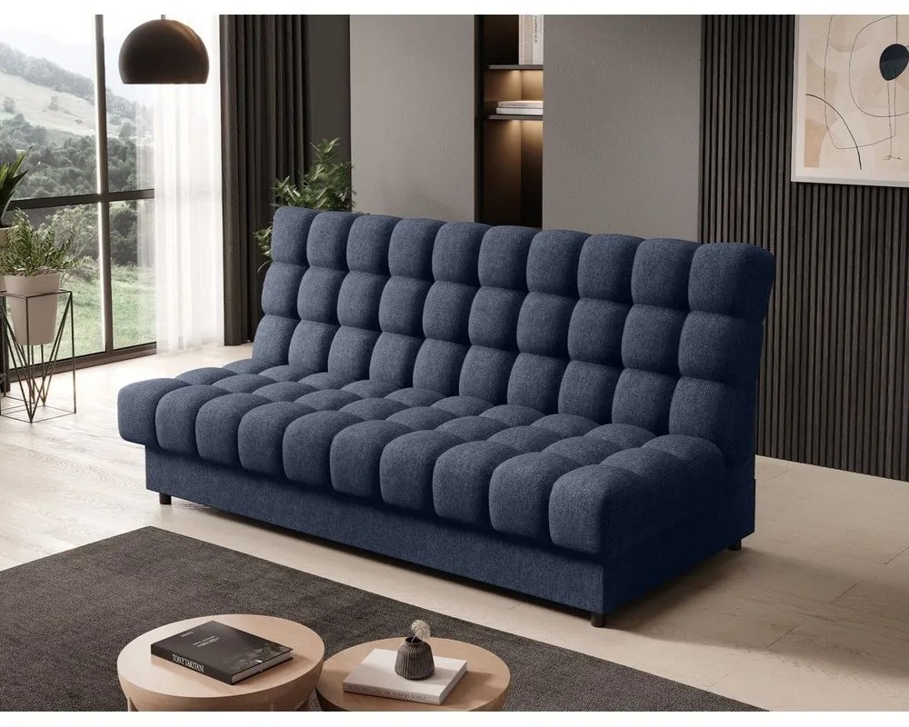 Kék zsenília kinyitható-tárolóhelyes kanapé 197 cm Clareta – ELTAP