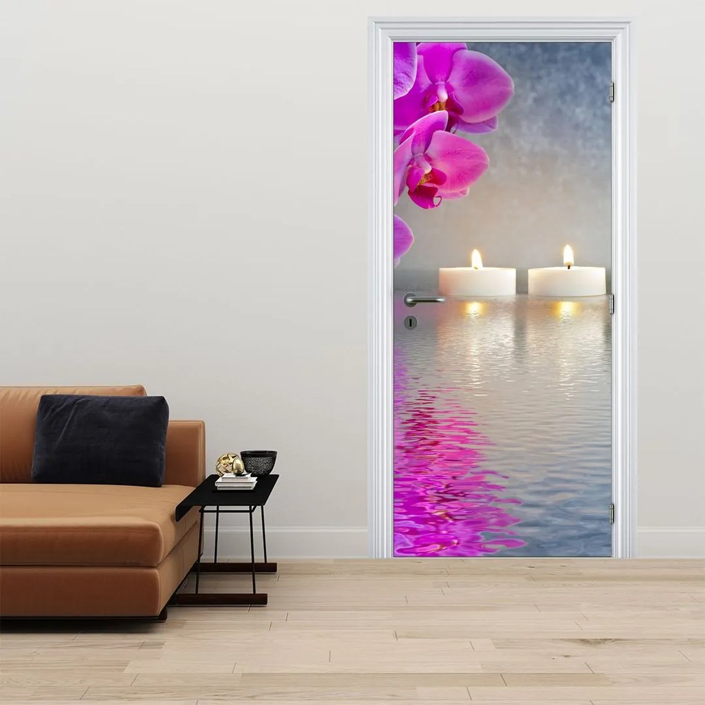 Fotótapéta ajtóra - Gyertyák a vízen (95x205cm)