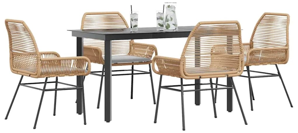vidaXL 5 észes barna polyrattan üveg kerti étkezőgarnitúra párnával